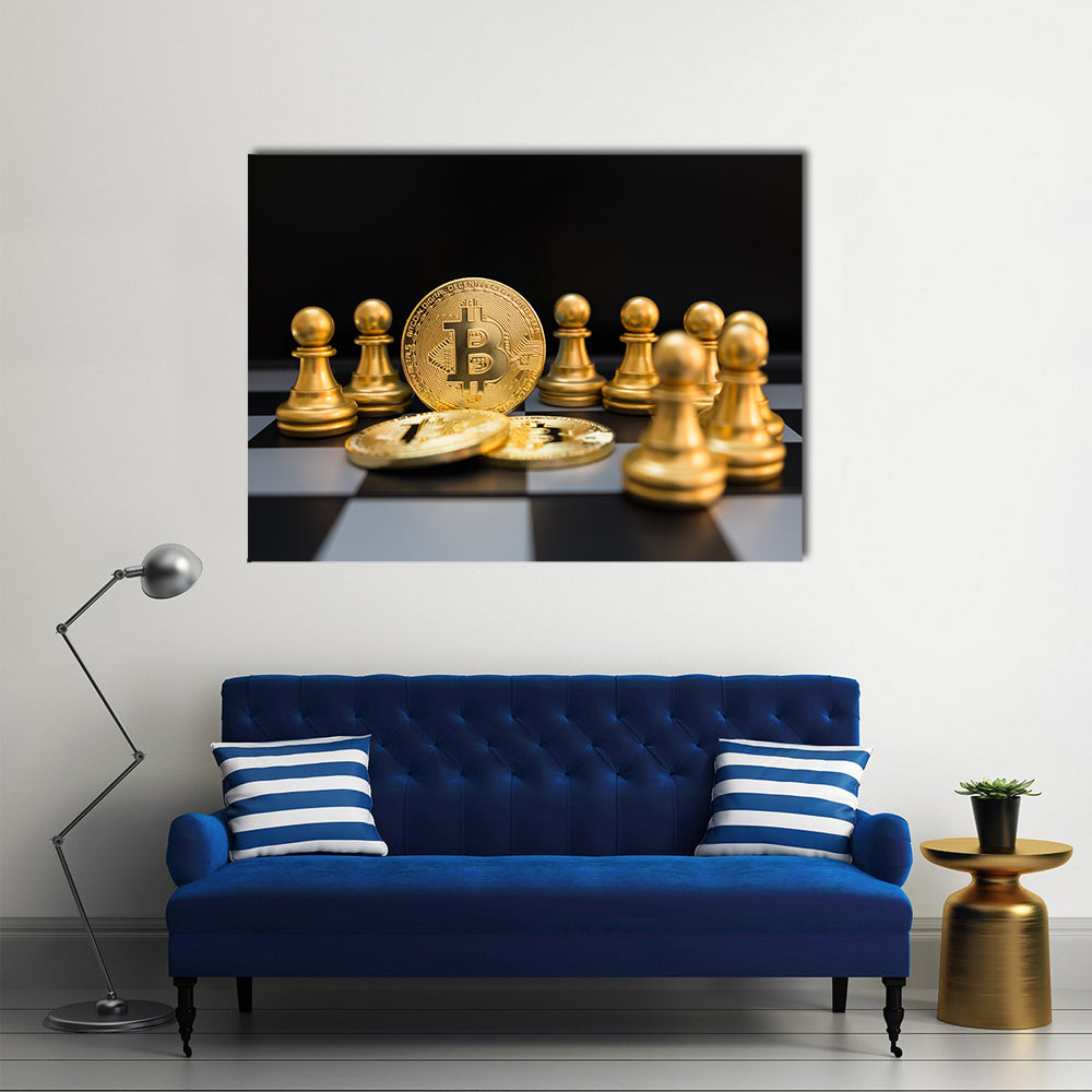 golden bitcoin and chess Business strategy ideas concept board game multi panel canvas wall art