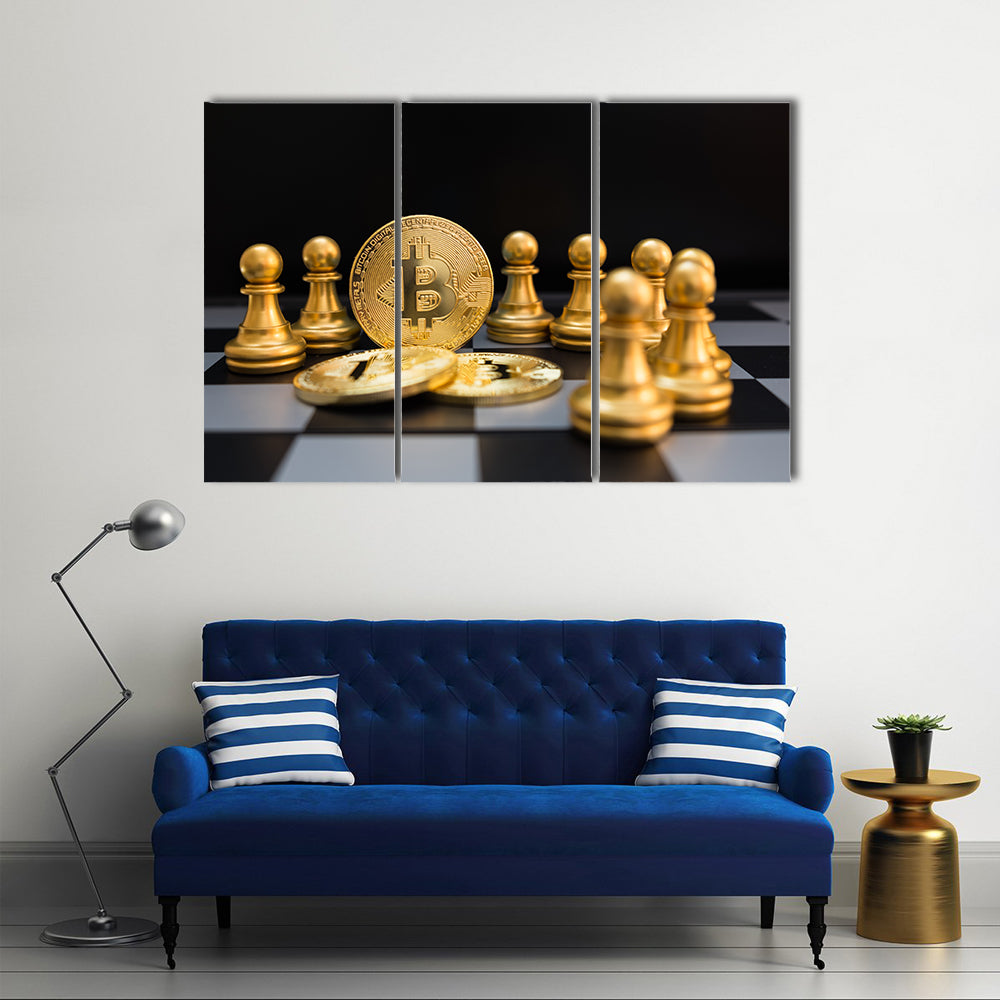 golden bitcoin and chess Business strategy ideas concept board game multi panel canvas wall art