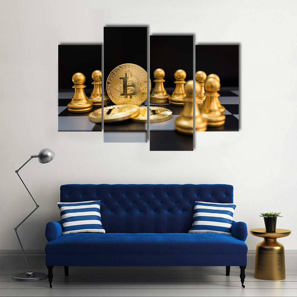 golden bitcoin and chess Business strategy ideas concept board game multi panel canvas wall art