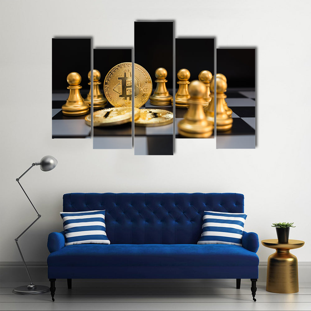 golden bitcoin and chess Business strategy ideas concept board game multi panel canvas wall art