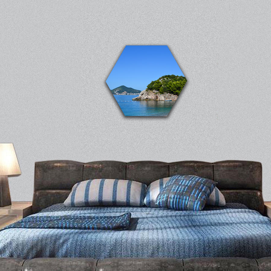 Beautiful lagoon on a sunny day hexagonal canvas wall art