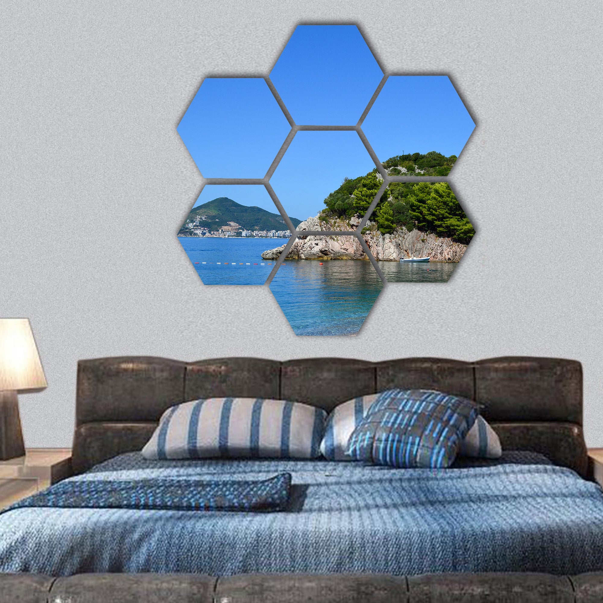 Beautiful lagoon on a sunny day hexagonal canvas wall art