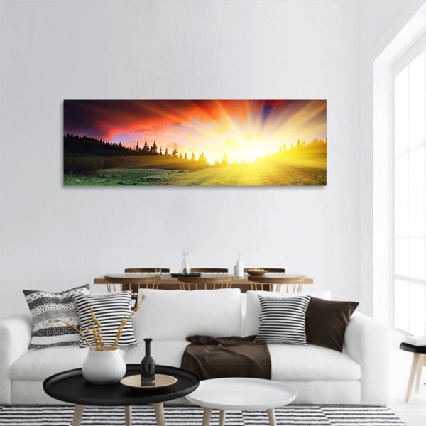 Majestic sunset in the mountains landscape. HDR image panoramic canvas wall art