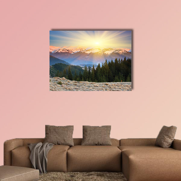 Majestic sunset in the mountains landscape. HDR image Multi panel canvas wall art