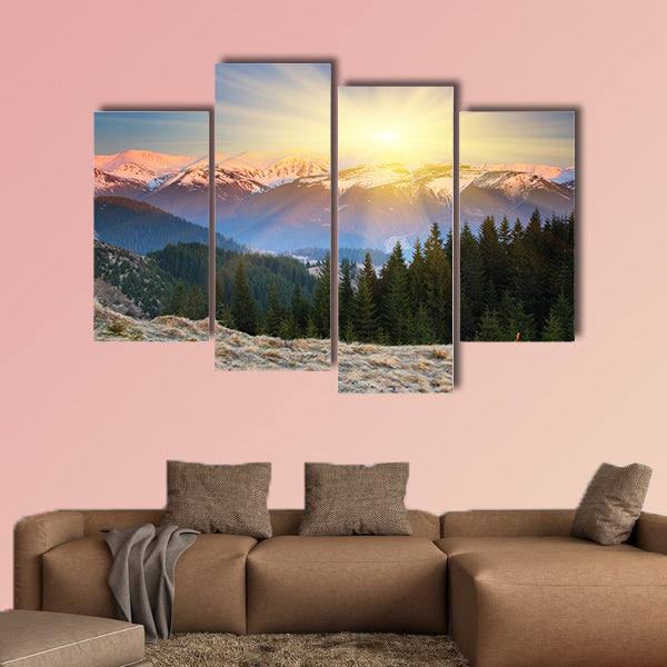 Majestic sunset in the mountains landscape. HDR image Multi panel canvas wall art