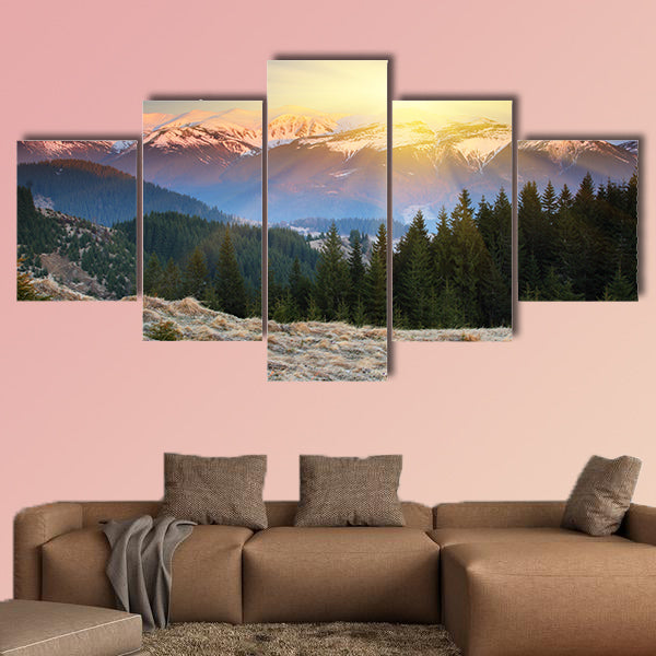Majestic sunset in the mountains landscape. HDR image Multi panel canvas wall art