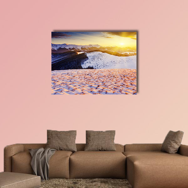The Majestic sunset in the winter mountains landscape multi panel canvas wall art