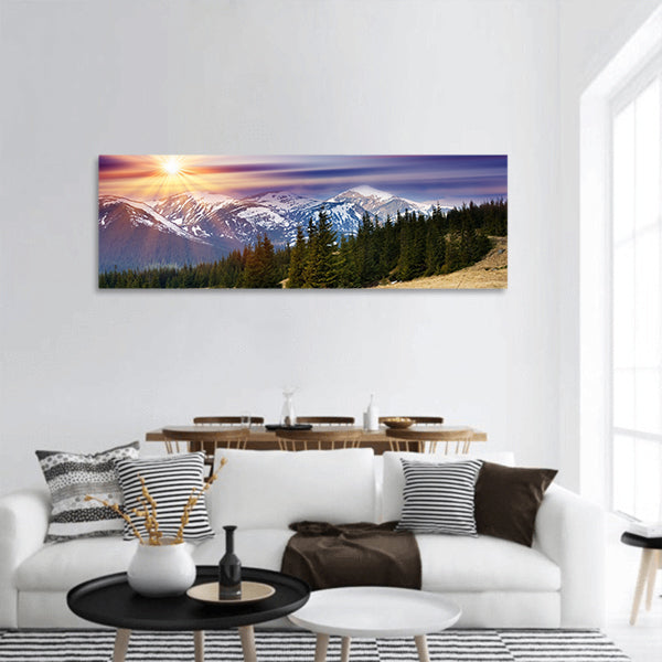 Majestic sunset in mountains landscape. HDR image panoramic canvas wall art