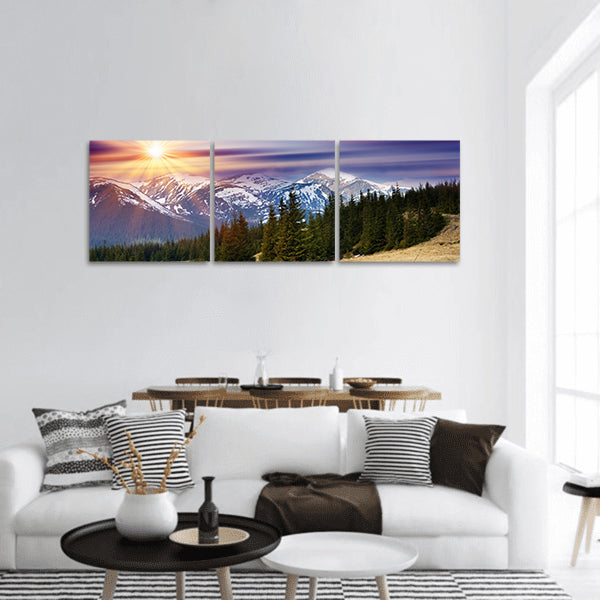 Majestic sunset in mountains landscape. HDR image panoramic canvas wall art