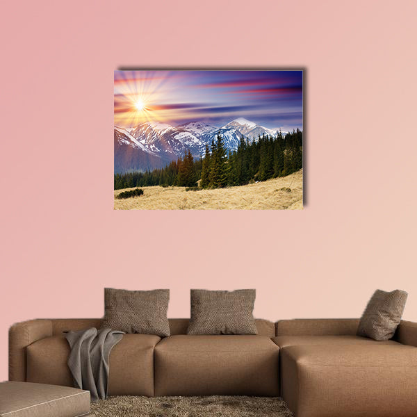 Majestic sunset in the mountains landscape multi panel canvas wall art