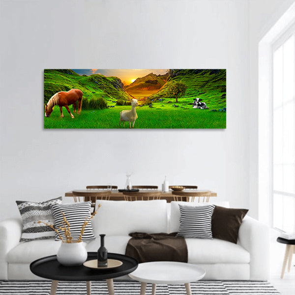 Green meadow panoramic canvas wall art