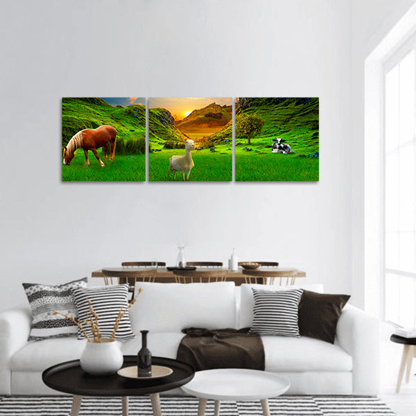 Green meadow panoramic canvas wall art