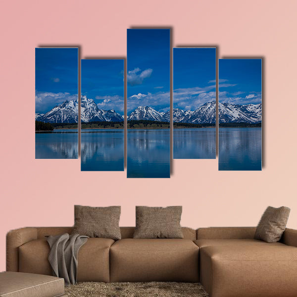 Grand Teton National Park, Wyoming, reflection of mountains on Jackson Lake near Yellowstone Multi panel canvas wall art