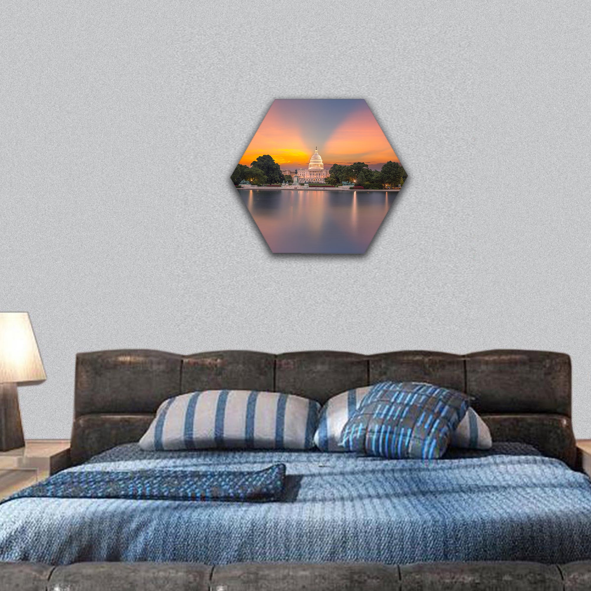 Capitol building sunset congress of USA hexagonal canvas wall art