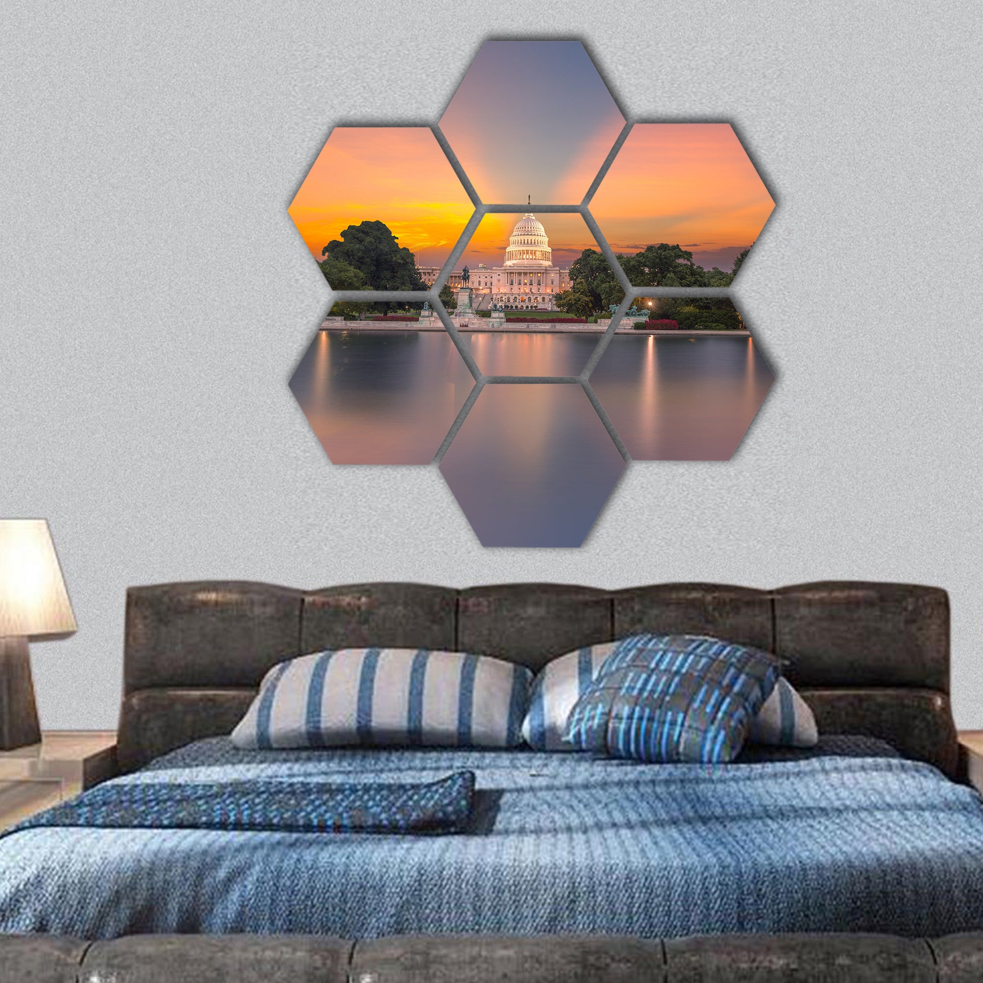 Capitol building sunset congress of USA hexagonal canvas wall art