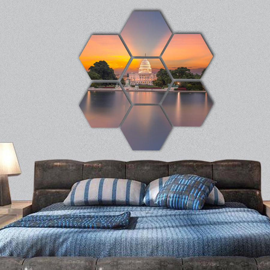 Capitol building sunset congress of USA hexagonal canvas wall art