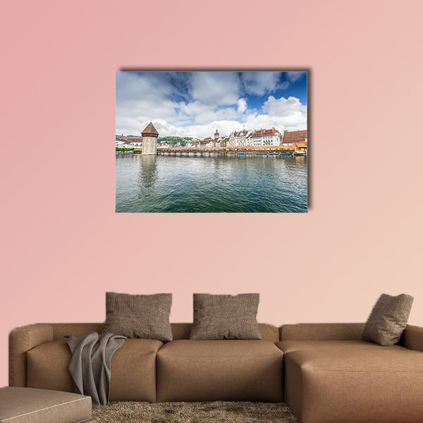 View of the old wooden bridge Capelbrucke in Lucerne multi panel canvas wall art
