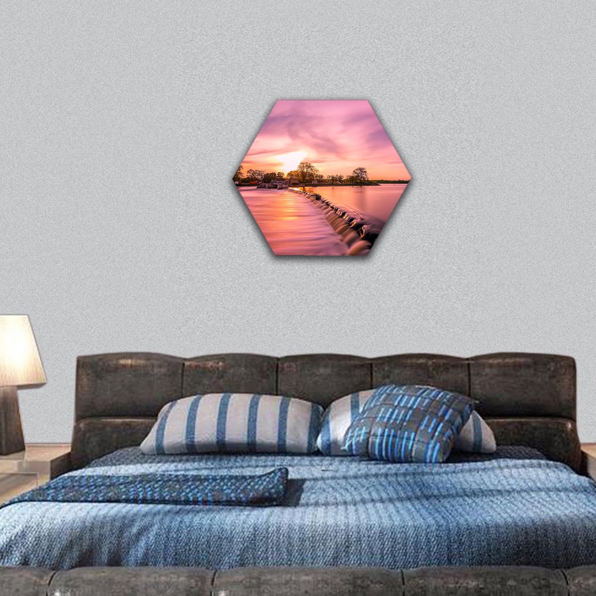Fox river dam hexagonal canvas wall art
