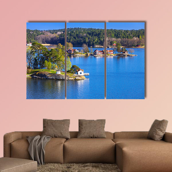 Rural Swedish landscape with coastal villages multi panel canvas wall art