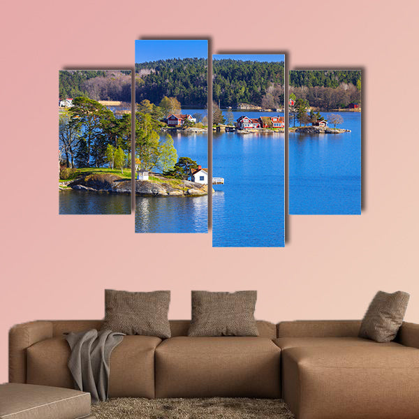 Rural Swedish landscape with coastal villages multi panel canvas wall art