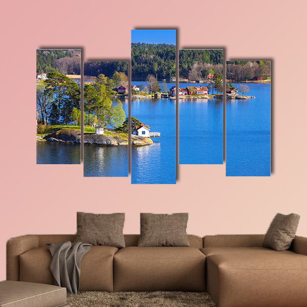 Rural Swedish landscape with coastal villages multi panel canvas wall art
