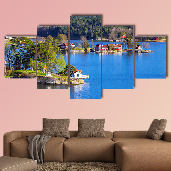 Rural Swedish landscape with coastal villages multi panel canvas wall art