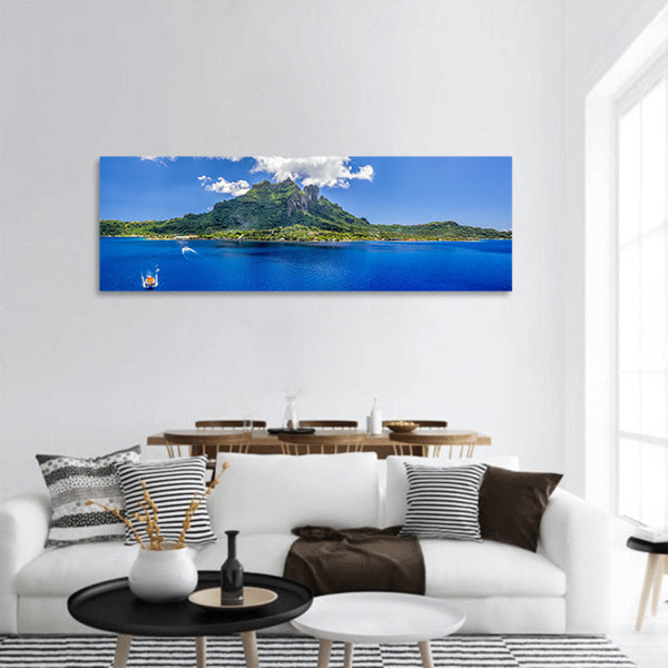 Bora mountain and tender boat panoramic canvas wall art