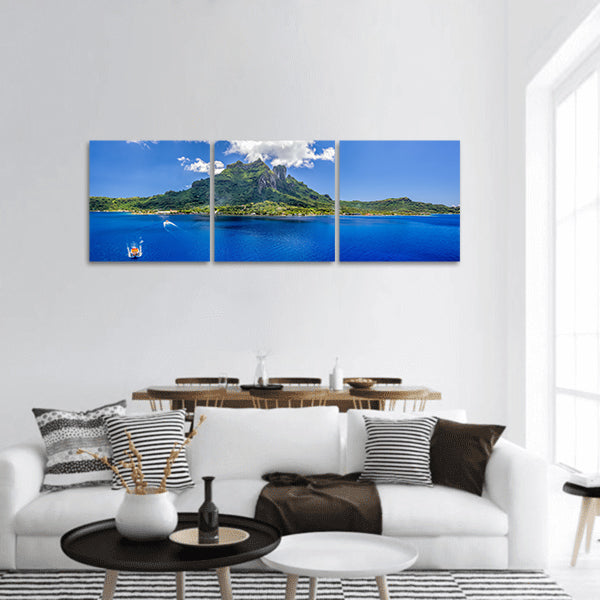 Bora mountain and tender boat panoramic canvas wall art