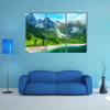 Beautiful summer Alpine mountain lake view and sunshine in sky multi panel canvas wall art