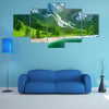 Beautiful summer Alpine mountain lake view and sunshine in sky multi panel canvas wall art