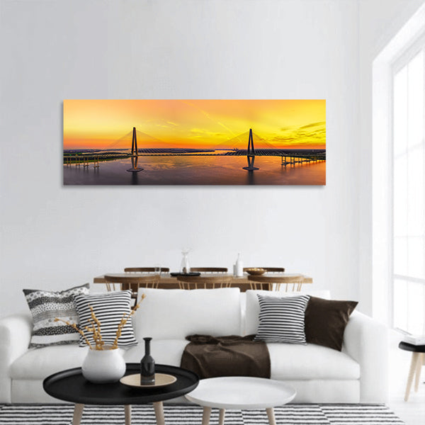 Charleston bridge with sunset panoramic canvas wall art