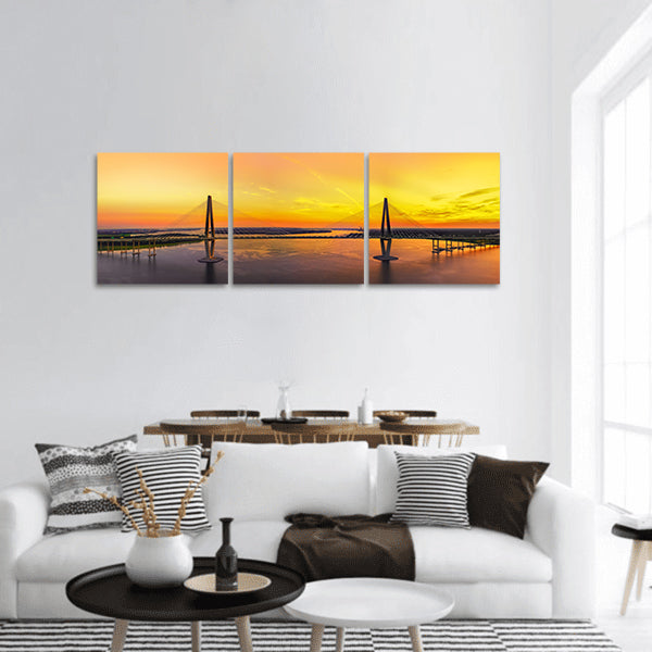 Charleston bridge with sunset panoramic canvas wall art