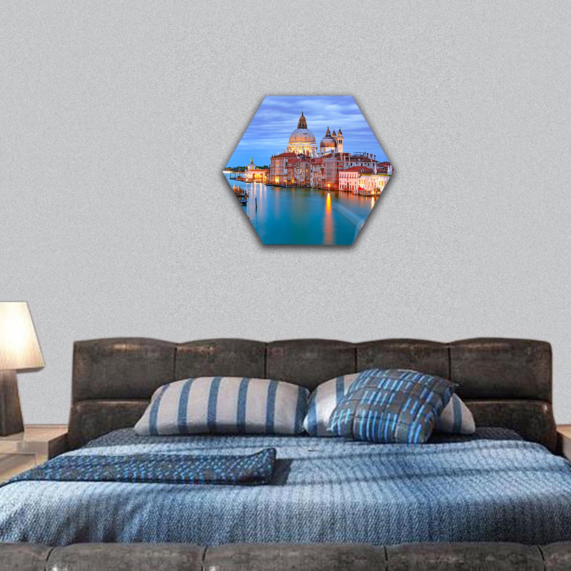 Grand canal and The Basilica of St Mary, Italy hexagonal canvas wall art