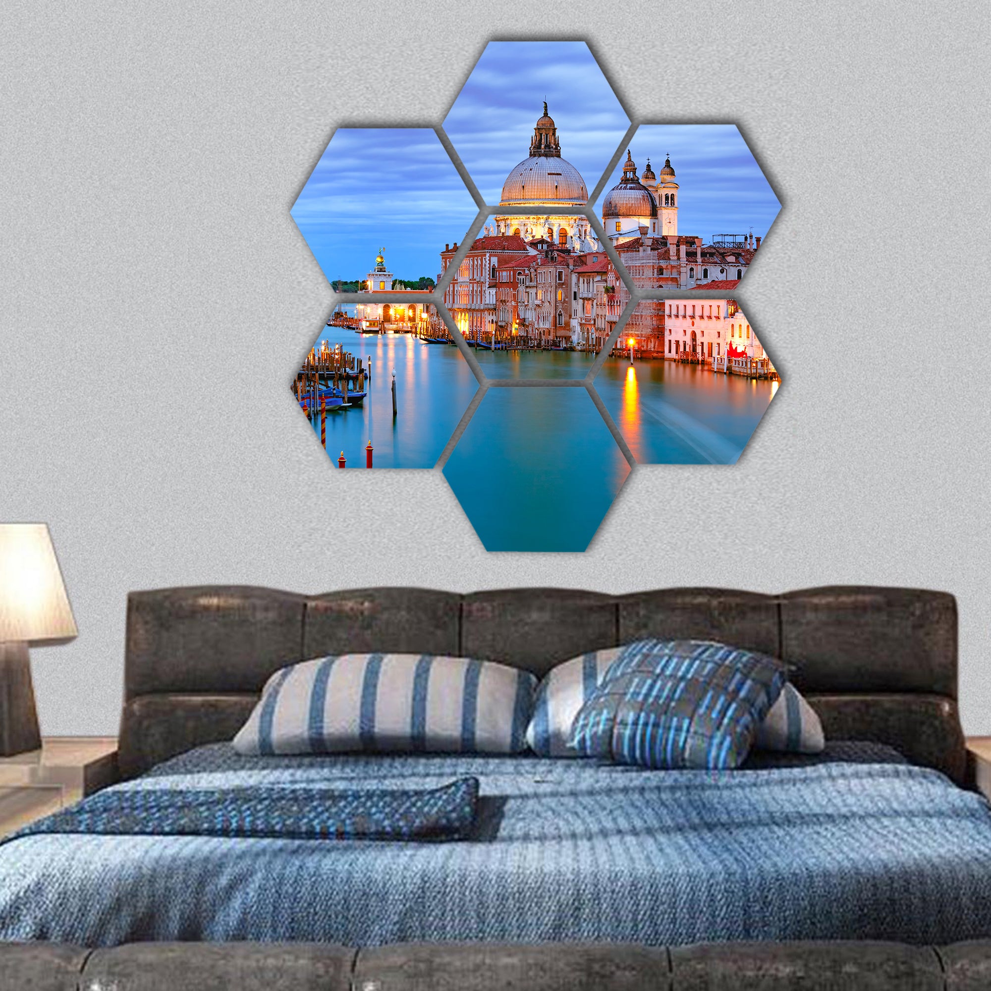 Grand canal and The Basilica of St Mary, Italy hexagonal canvas wall art