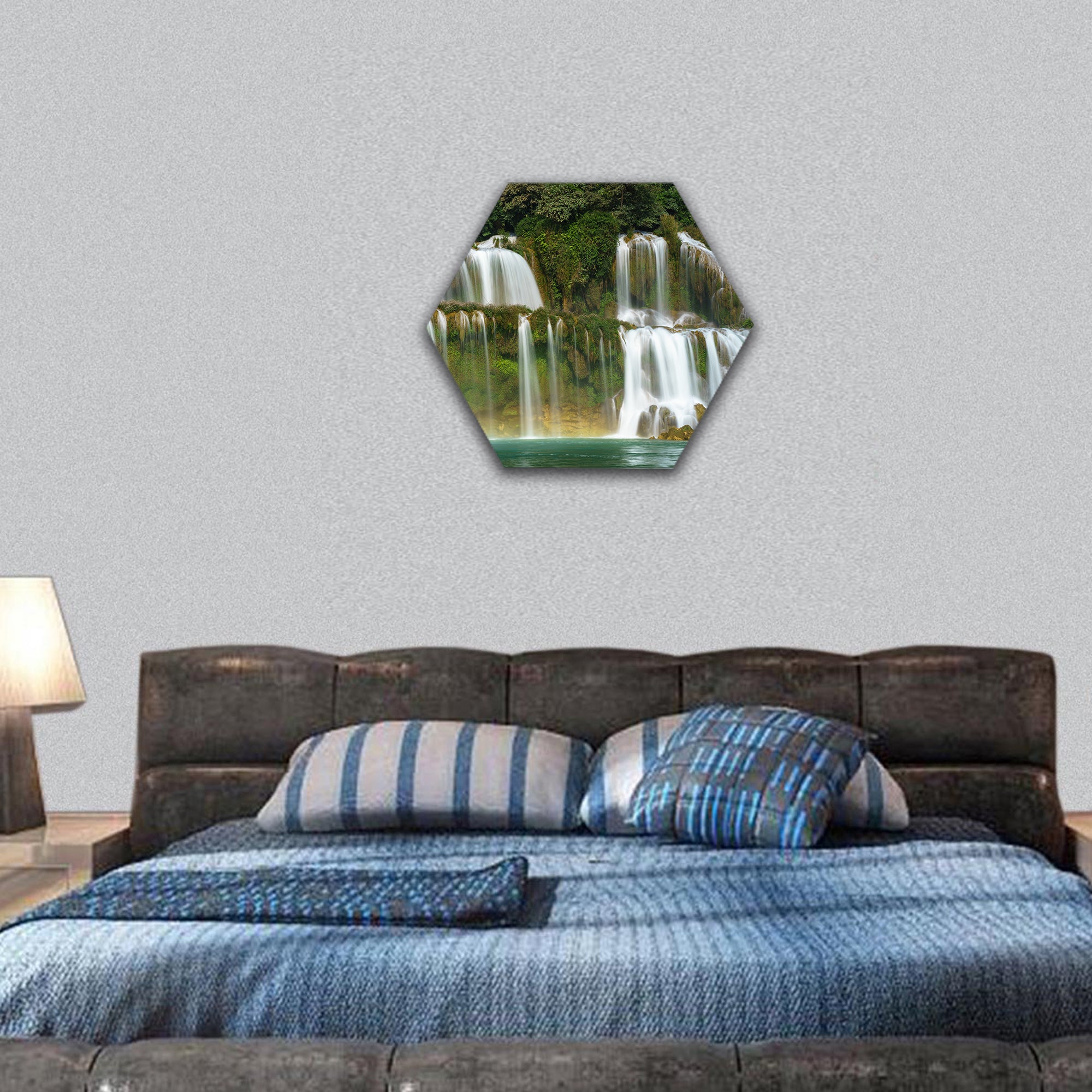 Ban Gioc waterfall in north of Vietnam hexagonal canvas wall art