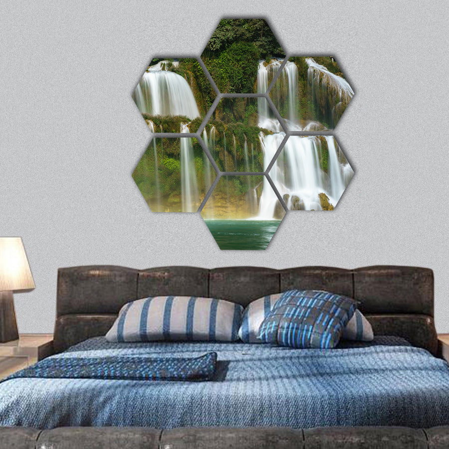 Ban Gioc waterfall in north of Vietnam hexagonal canvas wall art