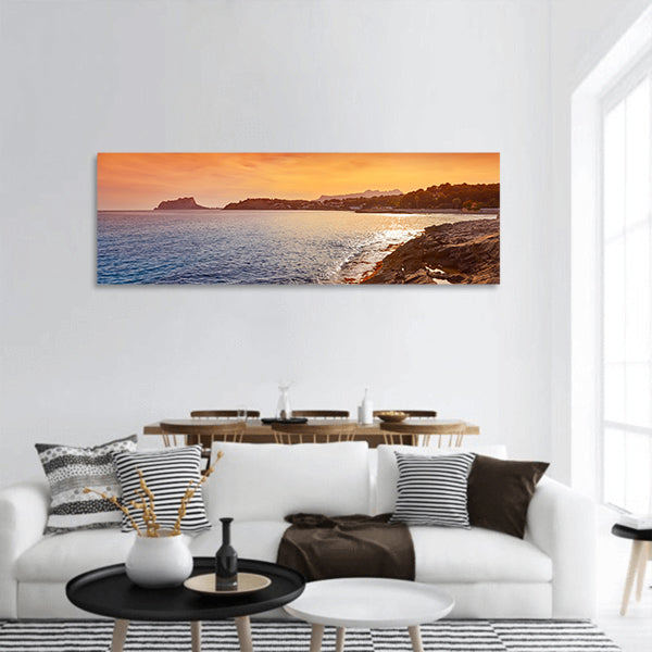 View from Moraira beach sunset panoramic canvas wall art