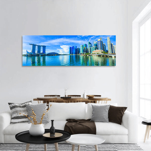 Merlion Park and financial district buildings panoramic canvas wall art