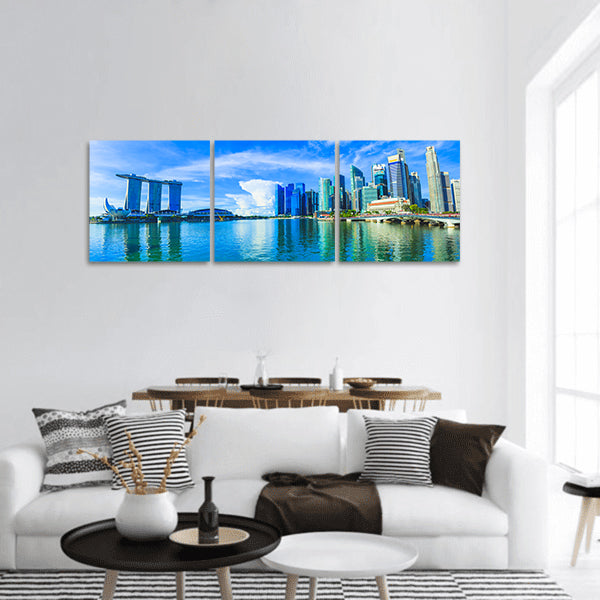 Merlion Park and financial district buildings panoramic canvas wall art