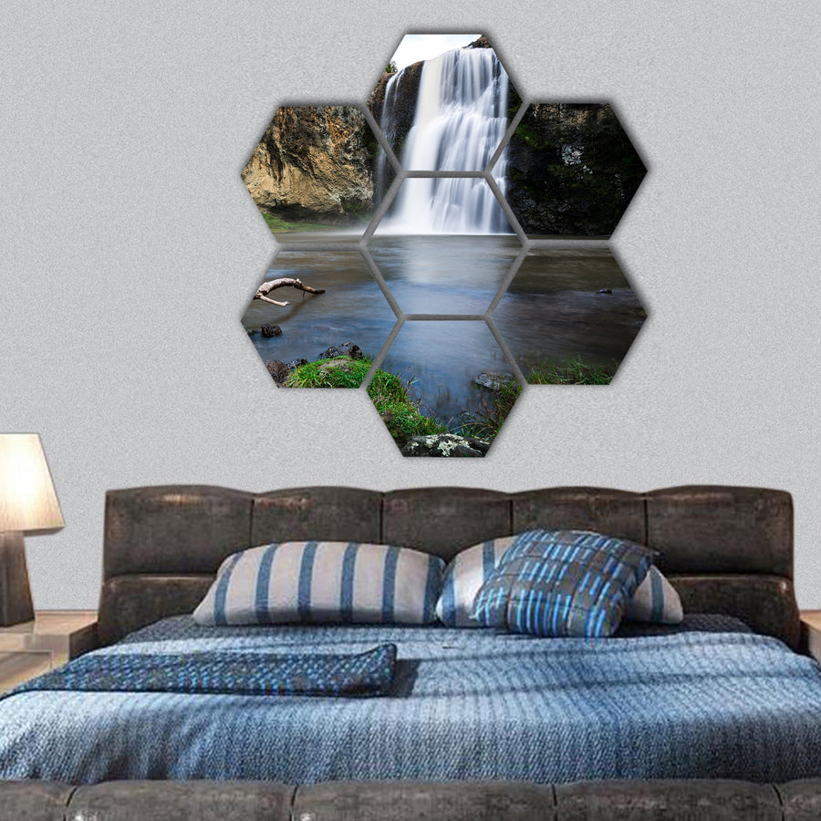 Hunua Waterfall in south Auckland New Zealand hexagonal canvas wall art