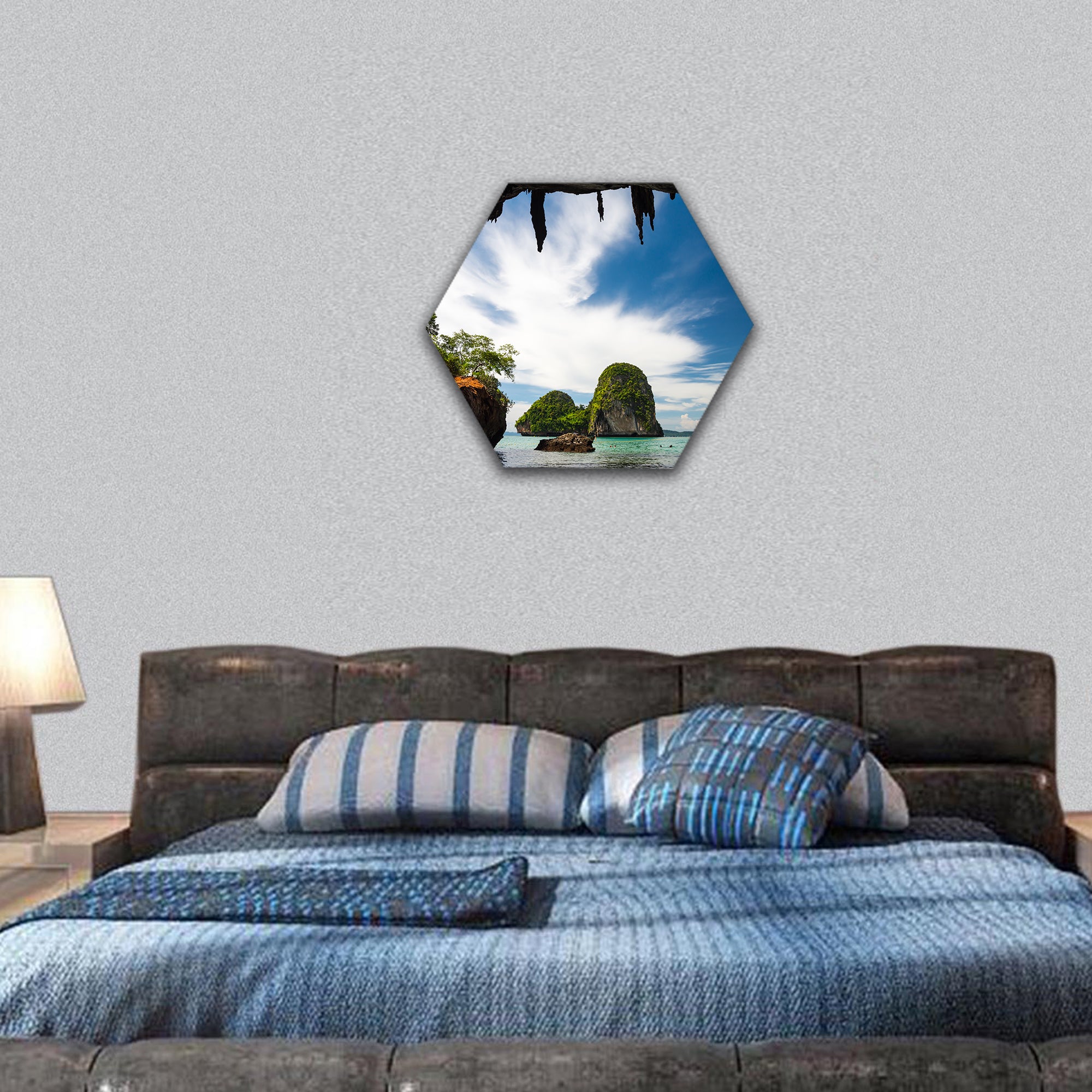Tropical Nang cave beach Krabi Thailand hexagonal canvas wall art