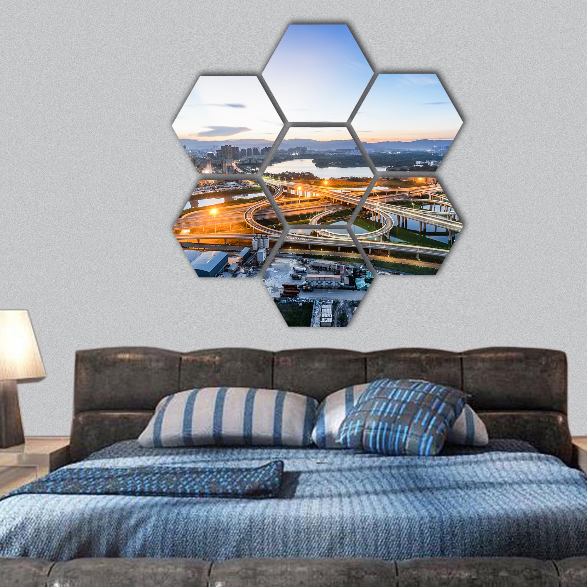 San Francisco city at night hexagonal canvas wall art