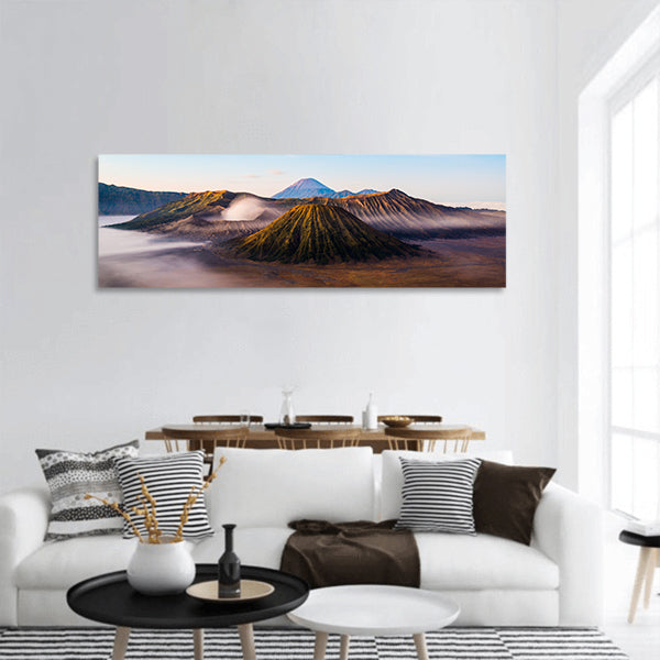 Mount Bromo with mist panoramic canvas wall art