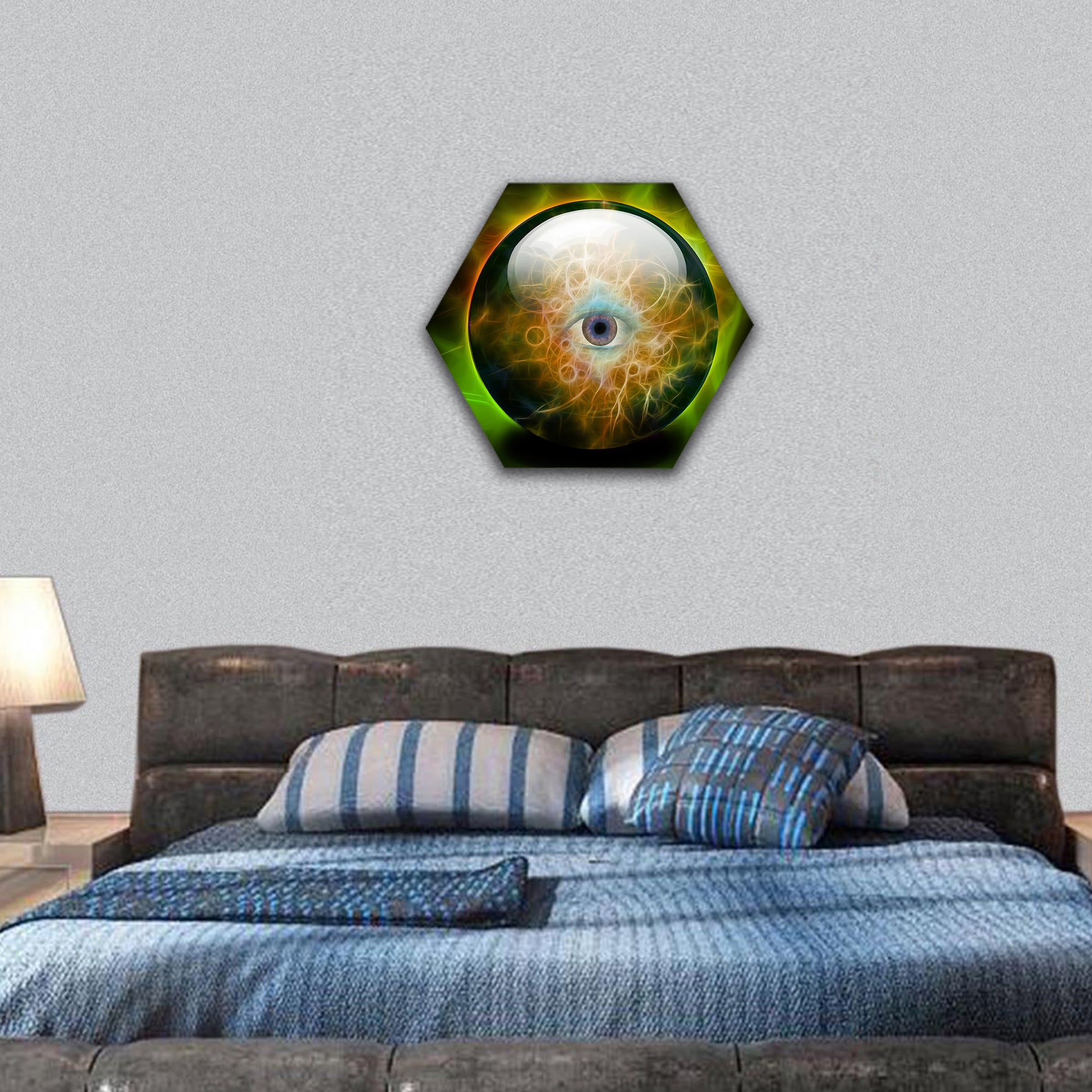 Crystal Ball with all seeing eye hexagonal canvas wall art