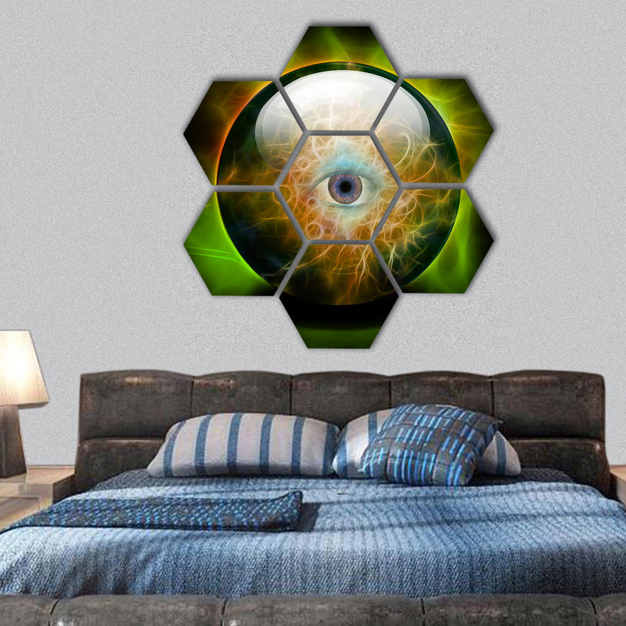 Crystal Ball with all seeing eye hexagonal canvas wall art
