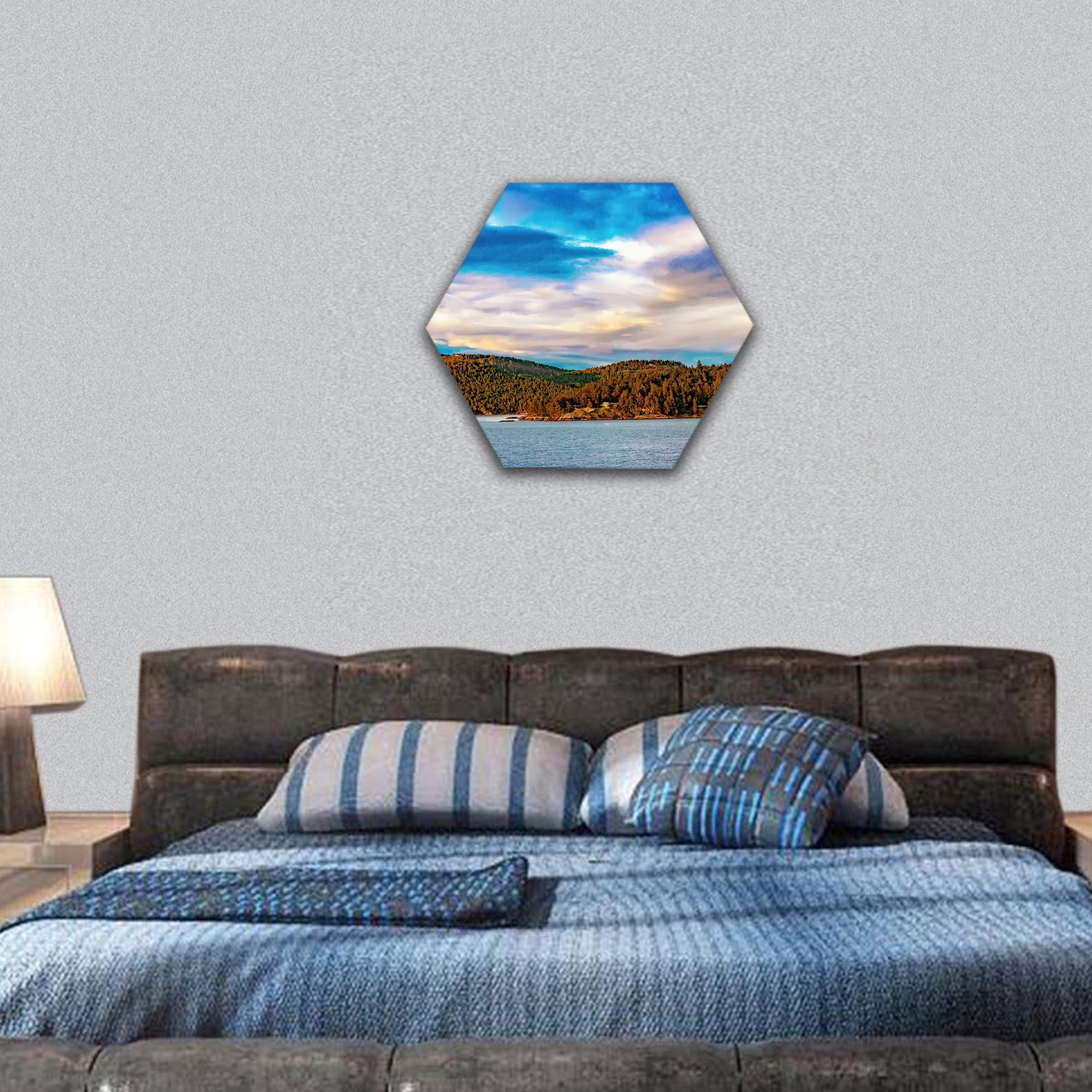 Strait of Georgia landscape in between Victoria and Vancouver hexagonal canvas wall art