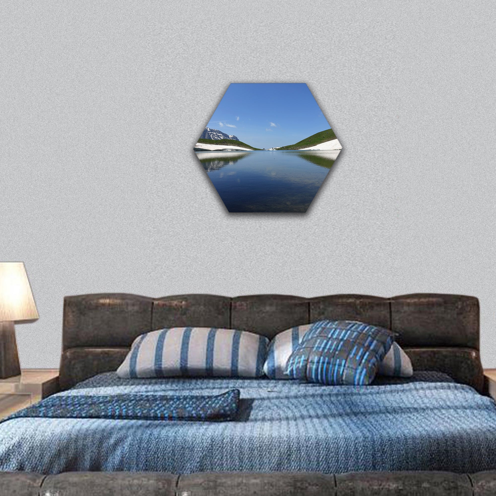 Dragon lake and Astraka peak hexagonal canvas wall art