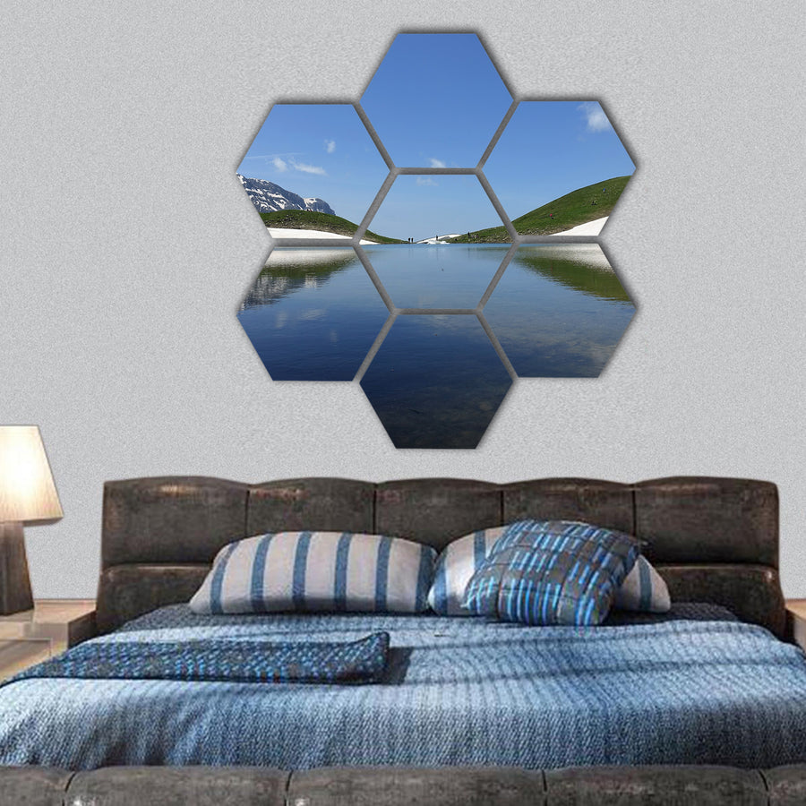 Dragon lake and Astraka peak hexagonal canvas wall art