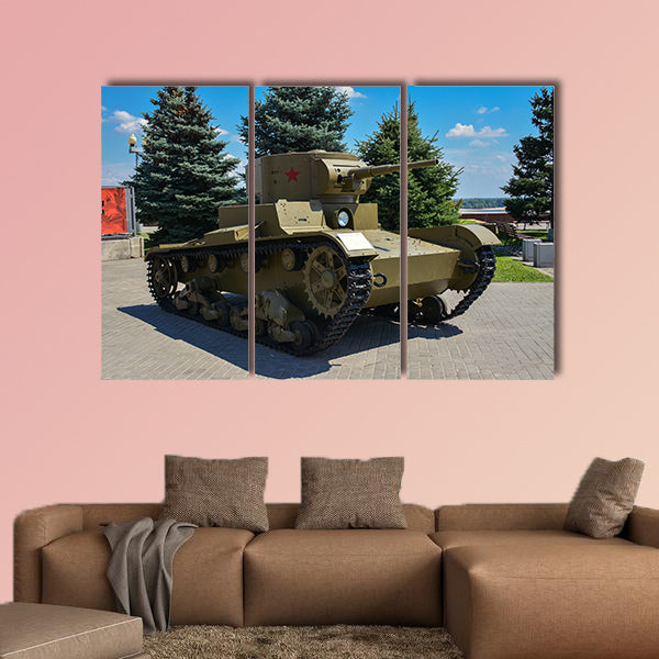 Russia, Volgograd, May 12, 2018 Exhibition of military equipment from the Second World War multi panel canvas wall art