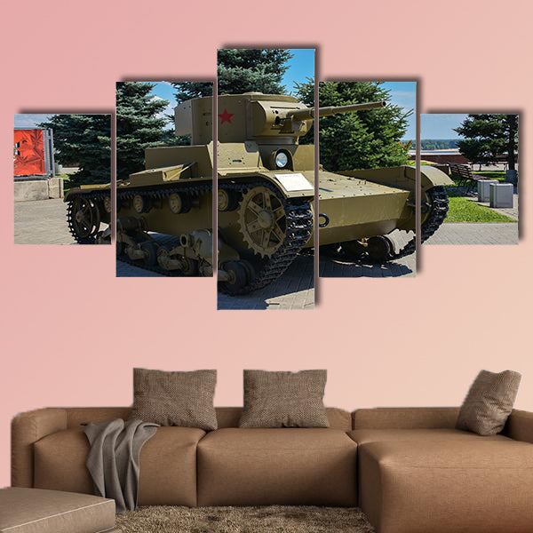 Russia, Volgograd, May 12, 2018 Exhibition of military equipment from the Second World War multi panel canvas wall art